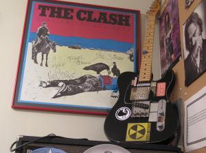 Guitar and poster by Frank Blank Moriarty